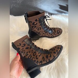 Cole Haan Leopard Print Brown and Black Ankle Boots
